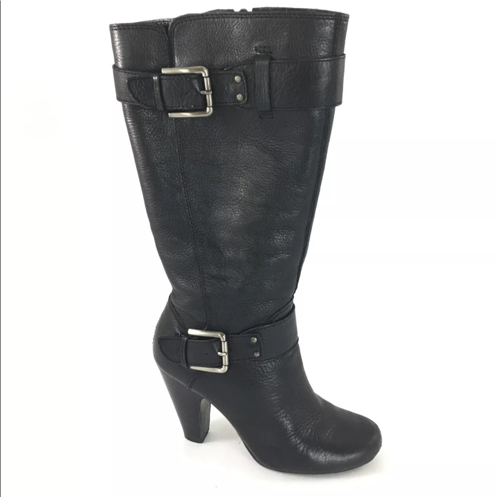 Arturo Chiang Boots 6.5 Knee High Black Leather Buckle